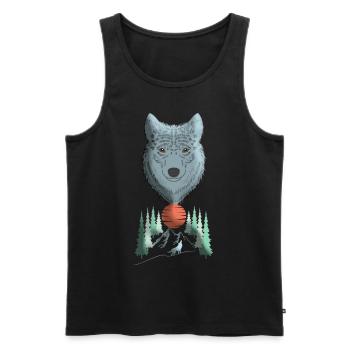 Imprimé motif animalier tête de loup avec loup - Débardeur bio Premium Homme - noir - Devant - Michal (187cm)