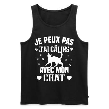 je peux pas j ai câlins avec mon chat - Débardeur bio Premium Homme - noir - Devant - AI Model Male 178 light (178cm)