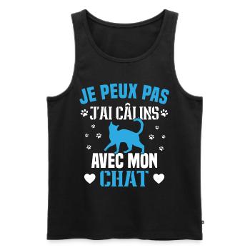 je peux pas j ai câlins avec mon chat humour chat - Débardeur bio Premium Homme - noir - Devant - AI Model Male 178 light (178cm)