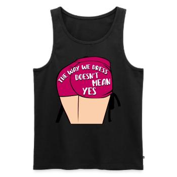 Die Art und Weise, wie wir uns kleiden, bedeutet nicht ja - Männer Premium Bio Tank Top - Schwarz - Vorne - AI Model Male 178 light (178cm)