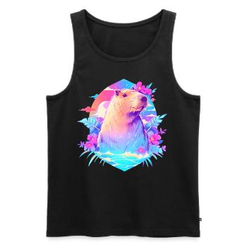 Cute Capybara Retro Summer Kawaii Pastel Vaporwave - Männer Premium Bio Tank Top - Schwarz - Vorne - Michal (187cm)