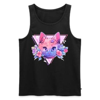 Kawaii Cat Floral Pastel Vaporwave Japanese Haraju - Männer Premium Bio Tank Top - Schwarz - Vorne - Michal (187cm)