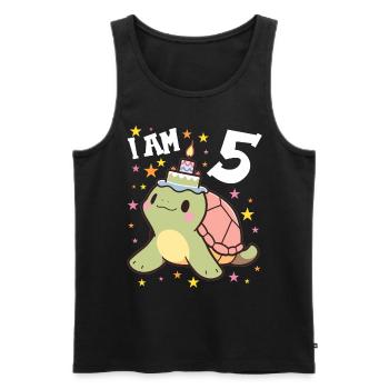 Je suis 5 Tortues Tortue 5e anniversaire - Débardeur bio Premium Homme - noir - Devant - Michal (187cm)