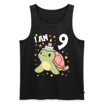 Je suis 9 Tortues Tortue 9e anniversaire - Débardeur bio Premium Homme - noir - Devant - Michal (187cm)