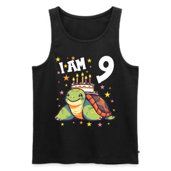 Je suis 9 Tortues Tortue 9e anniversaire - Débardeur bio Premium Homme - noir - Devant - Michal (187cm)