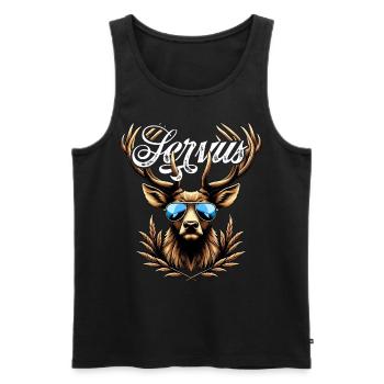 Trachtenshirt Herren Trachten T-Shirt Servus - Männer Premium Bio Tank Top - Schwarz - Vorne - AI Model Male 178 light (178cm)