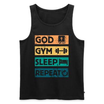 God Gym Sleep - Christian Faith Bible Workout - Men's Premium Organic Tank Top - black - Front - Michal (187cm)