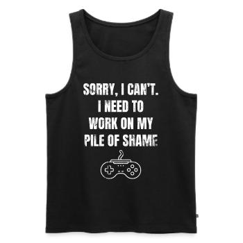 Arbeite An Meinem Pile Of Shame Lustiger Gamer - Männer Premium Bio Tank Top - Schwarz - Vorne - AI Model Male 178 light (178cm)