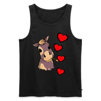 Poulain bébé cheval coeur enfant cadeau d’anniversaire - Débardeur bio Premium Homme - noir - Devant - AI Model Male 178 light (178cm)