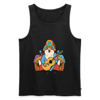 Hippie Gnome Nain Champignons Extase Guitare Musique - Débardeur bio Premium Homme - noir - Devant - AI Model Male 178 light (178cm)