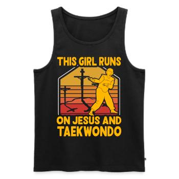 Cette fille court sur Jésus et le taekwondo - Débardeur bio Premium Homme - noir - Devant - AI Model Male 178 light (178cm)