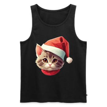 Visage de chat Père Noël Saint-Nicolas chat Noël - Débardeur bio Premium Homme - noir - Devant - AI Model Male 178 light (178cm)
