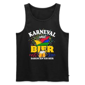 Karneval & Bier - darum bin ich hier - Spruch - Männer Premium Bio Tank Top - Schwarz - Vorne - Michal (187cm)