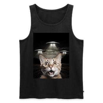 Funny cats selfie in front of UFOs cat UFO - Men's Premium Organic Tank Top - black - Front - AI Model Male 178 light (178cm)