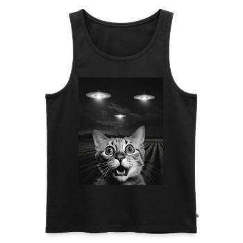 Funny Cats Selfie In Front Of UFOs Cat UFO - Men's Premium Organic Tank Top - black - Front - AI Model Male 178 light (178cm)