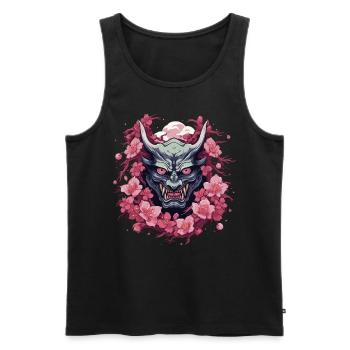 Japanese Hannya Demon Samurai Warrior Oni Mask - Men's Premium Organic Tank Top - black - Front - AI Model Male 178 light (178cm)