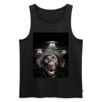 Funny Dog Selfie In Front Of UFOs Dog UFO - Men's Premium Organic Tank Top - black - Front - AI Model Male 178 light (178cm)