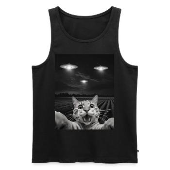 Funny Cats Selfie In Front Of UFOs Cat UFO - Men's Premium Organic Tank Top - black - Front - AI Model Male 178 light (178cm)
