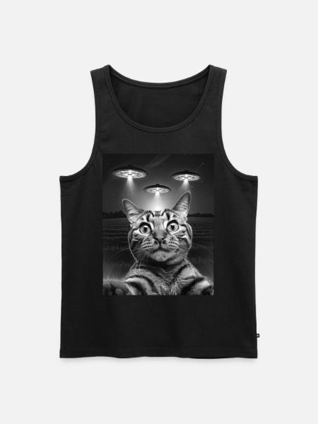 Selfie divertente di gatti davanti a UFO gatto UFO - Canottiera ecologica premium da uomo - nero