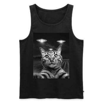Funny cats selfie in front of UFOs cat UFO - Men's Premium Organic Tank Top - black - Front - AI Model Male 178 light (178cm)