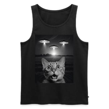 Funny cats selfie in front of UFOs cat UFO - Men's Premium Organic Tank Top - black - Front - AI Model Male 178 light (178cm)