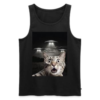 Funny cats selfie in front of UFOs cat UFO - Men's Premium Organic Tank Top - black - Front - AI Model Male 178 light (178cm)