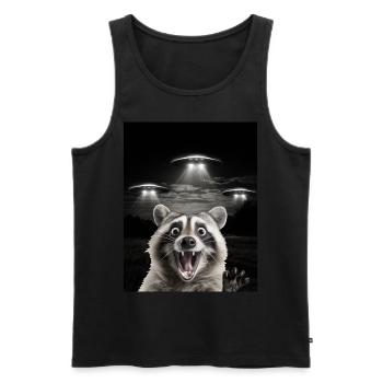 Funny raccoon selfie in front of UFOs Raccoon UFO - Men's Premium Organic Tank Top - black - Front - AI Model Male 178 light (178cm)