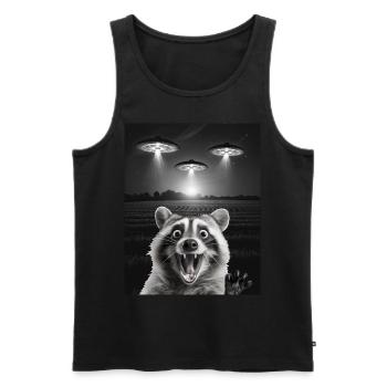 Funny raccoon selfie in front of UFOs Raccoon UFO - Men's Premium Organic Tank Top - black - Front - AI Model Male 178 light (178cm)