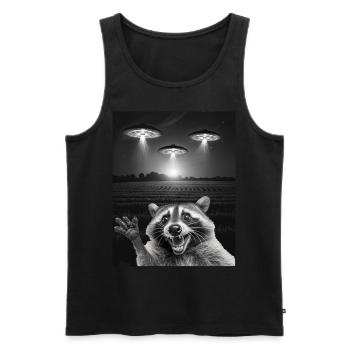 Funny raccoon selfie in front of UFOs Raccoon UFO - Men's Premium Organic Tank Top - black - Front - AI Model Male 178 light (178cm)