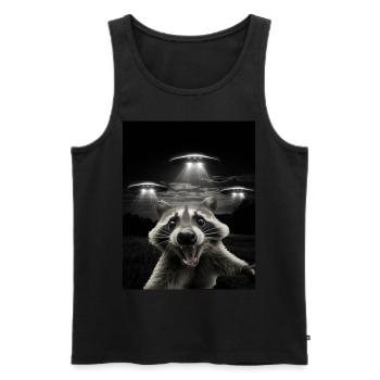 Funny raccoon selfie in front of UFOs Raccoon UFO - Men's Premium Organic Tank Top - black - Front - AI Model Male 178 light (178cm)