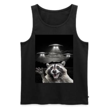 Funny raccoon selfie in front of UFOs Raccoon UFO - Men's Premium Organic Tank Top - black - Front - AI Model Male 178 light (178cm)