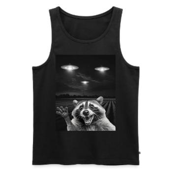 Funny raccoon selfie in front of UFOs Raccoon UFO - Men's Premium Organic Tank Top - black - Front - AI Model Male 178 light (178cm)