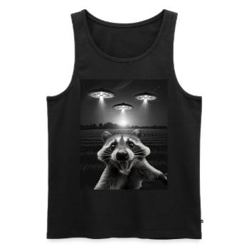 Funny raccoon selfie in front of UFOs Raccoon UFO - Men's Premium Organic Tank Top - black - Front - AI Model Male 178 light (178cm)