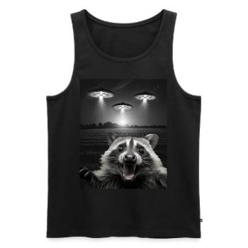 Funny raccoon selfie in front of UFOs Raccoon UFO - Men's Premium Organic Tank Top - black - Front - AI Model Male 178 light (178cm)
