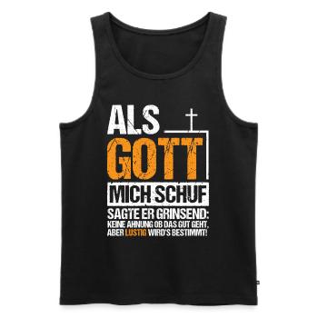 Als Gott mich Schuf Grinsend - Männer Premium Bio Tank Top - Schwarz - Vorne - AI Model Male 178 light (178cm)
