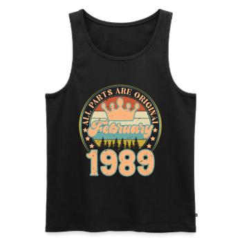 February 1989. February 1989 Birthday Gift. - Men's Premium Organic Tank Top - black - Front - AI Model Male 178 light (178cm)