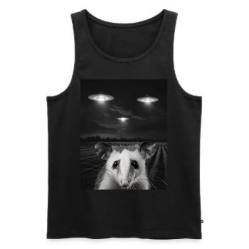 Funny possum selfie in front of UFOs Opossum UFO - Men's Premium Organic Tank Top - black - Front - AI Model Male 178 light (178cm)