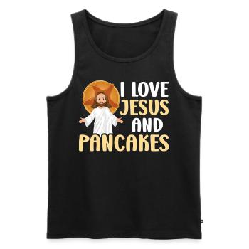 Les enfants amoureux des crêpes J’aime Jésus - Débardeur bio Premium Homme - noir - Devant - Michal (187cm)