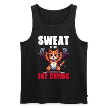 Lustige Katze Workout Sweat Is Just Fat Crying - Männer Premium Bio Tank Top - Schwarz - Vorne - Michal (187cm)