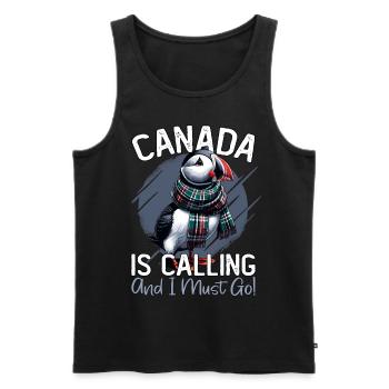Canada, Puffins, Canada Is Calling - Men's Premium Organic Tank Top - black - Front - AI Model Male 178 light (178cm)