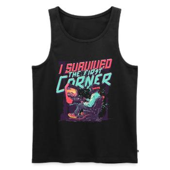 Sim Racing I Survived The First Corner - Männer Premium Bio Tank Top - Schwarz - Vorne - Michal (187cm)