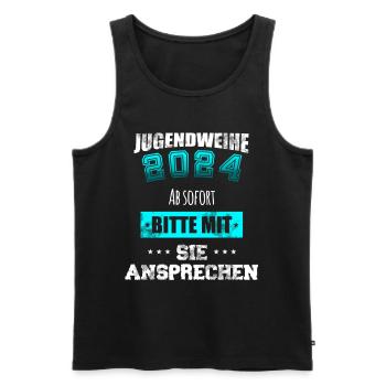 Jugendweihe 2024 - Bitte mit Sie ansprechen - Männer Premium Bio Tank Top - Schwarz - Vorne - Michal (187cm)