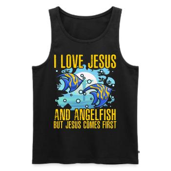 Ich liebe Jesus und den Kaiserfisch, aber Jesus steht an erster Stelle - Männer Premium Bio Tank Top - Schwarz - Vorne - AI Model Male 178 light (178cm)