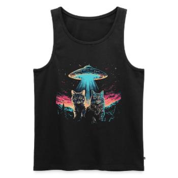 UFO Katzen | Sci-Fi Natur für Katzenliebhaber - Männer Premium Bio Tank Top - Schwarz - Vorne - Michal (187cm)