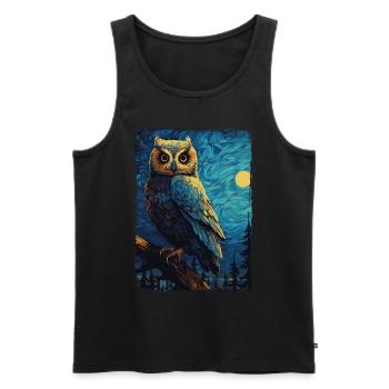 Hibou Nuit étoilée - Débardeur bio Premium Homme - noir - Devant - AI Model Male 178 light (178cm)