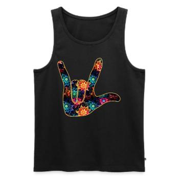 Floral I Love You Sign Language Fingerspelling - Männer Premium Bio Tank Top - Schwarz - Vorne - Michal (187cm)