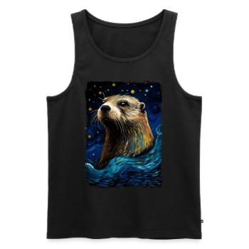 Loutre Nuit étoilée - Débardeur bio Premium Homme - noir - Devant - Michal (187cm)