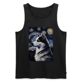 Husky Starry Night - Männer Premium Bio Tank Top - Schwarz - Vorne - AI Model Male 178 light (178cm)