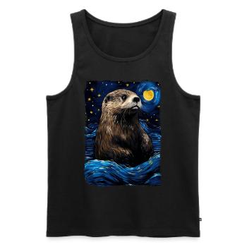 Loutre Nuit étoilée - Débardeur bio Premium Homme - noir - Devant - AI Model Male 178 light (178cm)