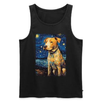 Pitbull Dog Starry Night - Men's Premium Organic Tank Top - black - Front - AI Model Male 178 light (178cm)